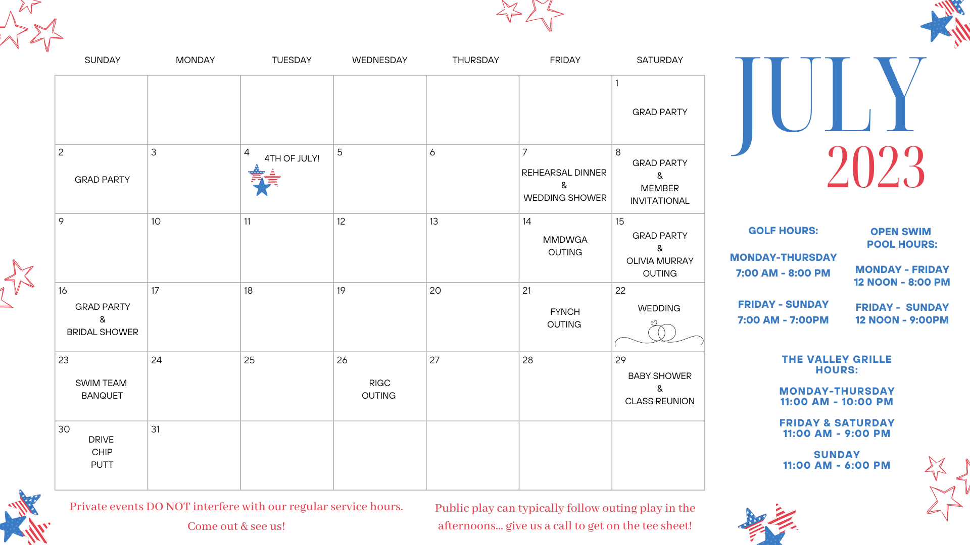 AVGC July 2023 Calendar